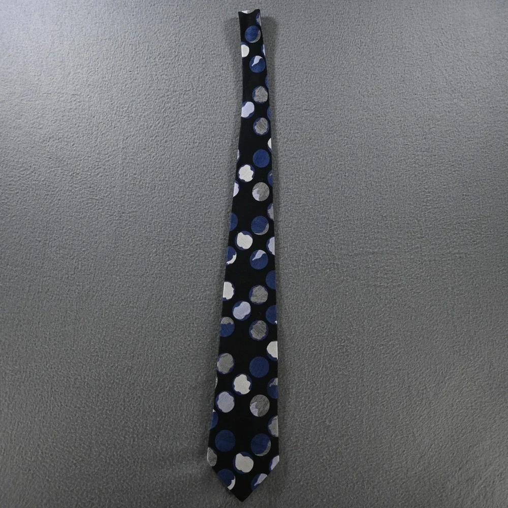 Johnny Carson Mens Vintage 80s Polka Dot Necktie One Size Black Blue White